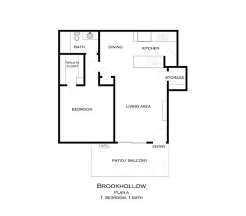 Floor plan for 1 bed, 1 bath, 751 sqft
